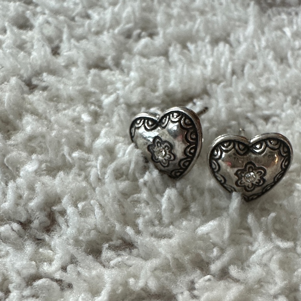 Sterling Silver Heart Floral Stud Earrings - Women Jewelry